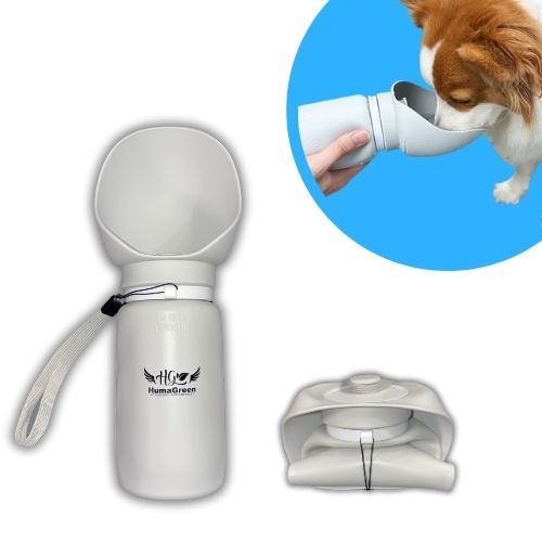 Gourde pliable pour chien 550ml avec bol intégré, idéale pour voyages et promenades.