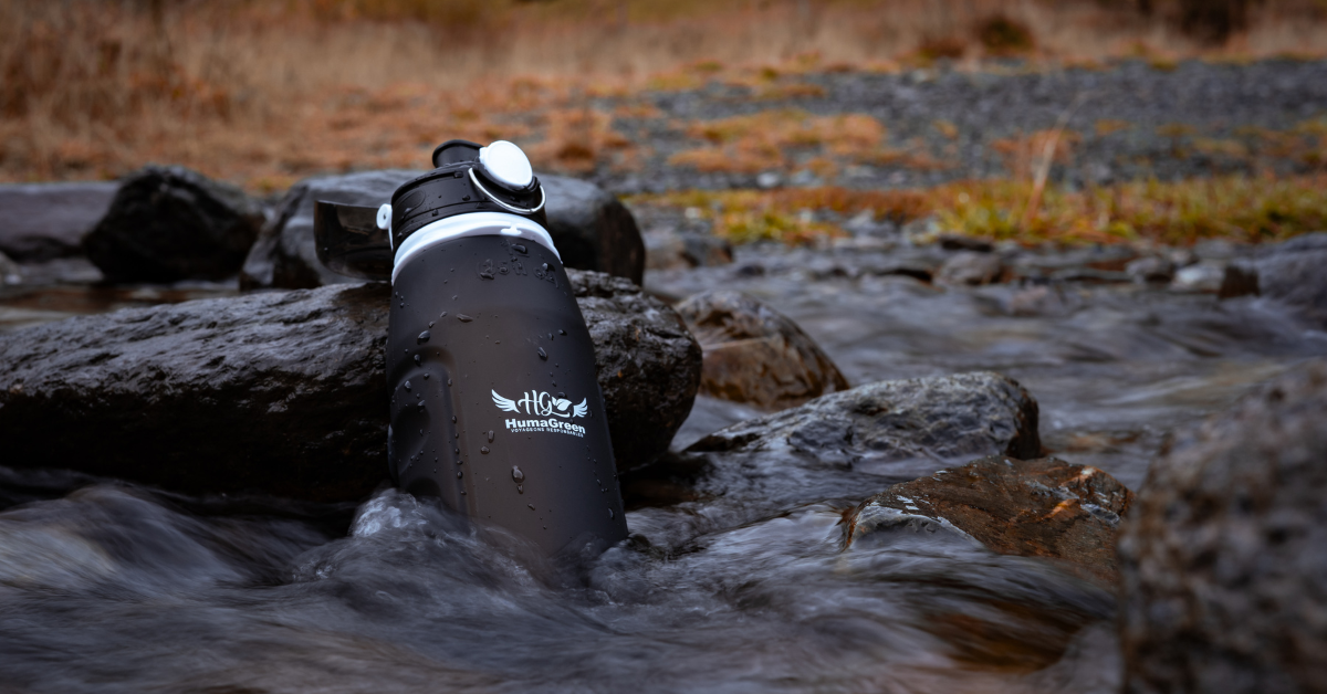 Gourde filtrante HumaGreen 1L anti-fuite pour voyage et randonnée