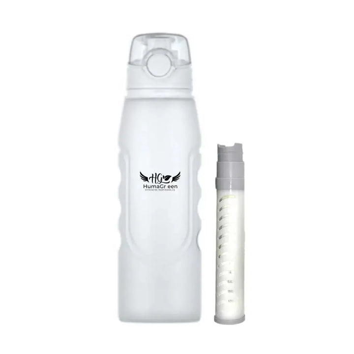 Gourde filtrante HumaGreen en plastique transparent avec filtre intégré pour eau propre et pure