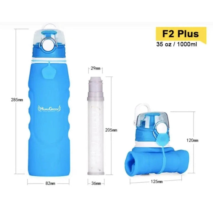 Gourde filtrante HumaGreen en bleu de 1000ml avec filtre amovible pour une eau purifiée